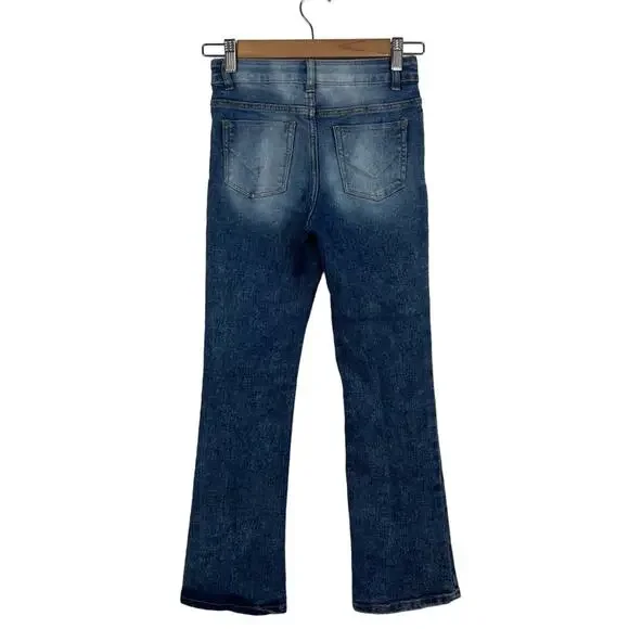 Hudson Girl's 10 Flared Jeans Stone Wash Distressed Patches High Rise Denim - Picture 6 of 12